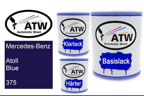 Mercedes-Benz, Atoll Blue, 375: 1L Lackdose + 1L Klarlack + 500ml Härter - Set, von ATW Autoteile West.